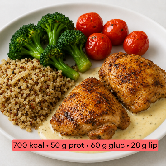 Masse - Suprême de poulet sauce crémeuse, quinoa & légumes rôtis