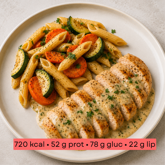 Masse - Poulet crémeux à l’ail & penne aux légumes