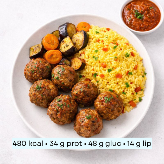 Diet - Boulettes de bœuf sauce tomate aux herbes & riz safrané