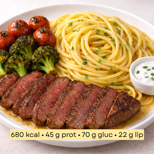 Sport - Tagliata de bœuf, linguine & légumes rôtis