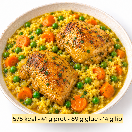 Sport - Riz jaune au poulet, petits pois et carottes