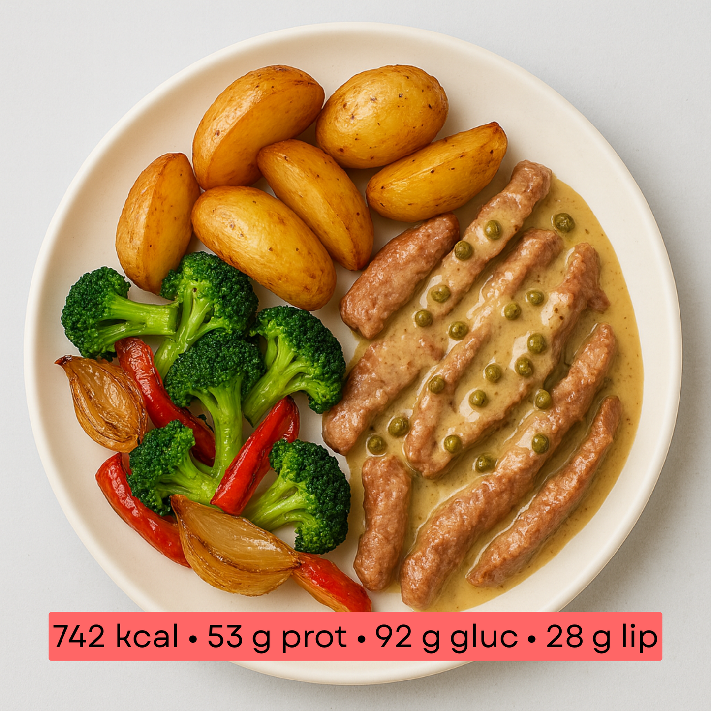 Masse - Émincé de bœuf sauce poivrée & pommes de terre rôties