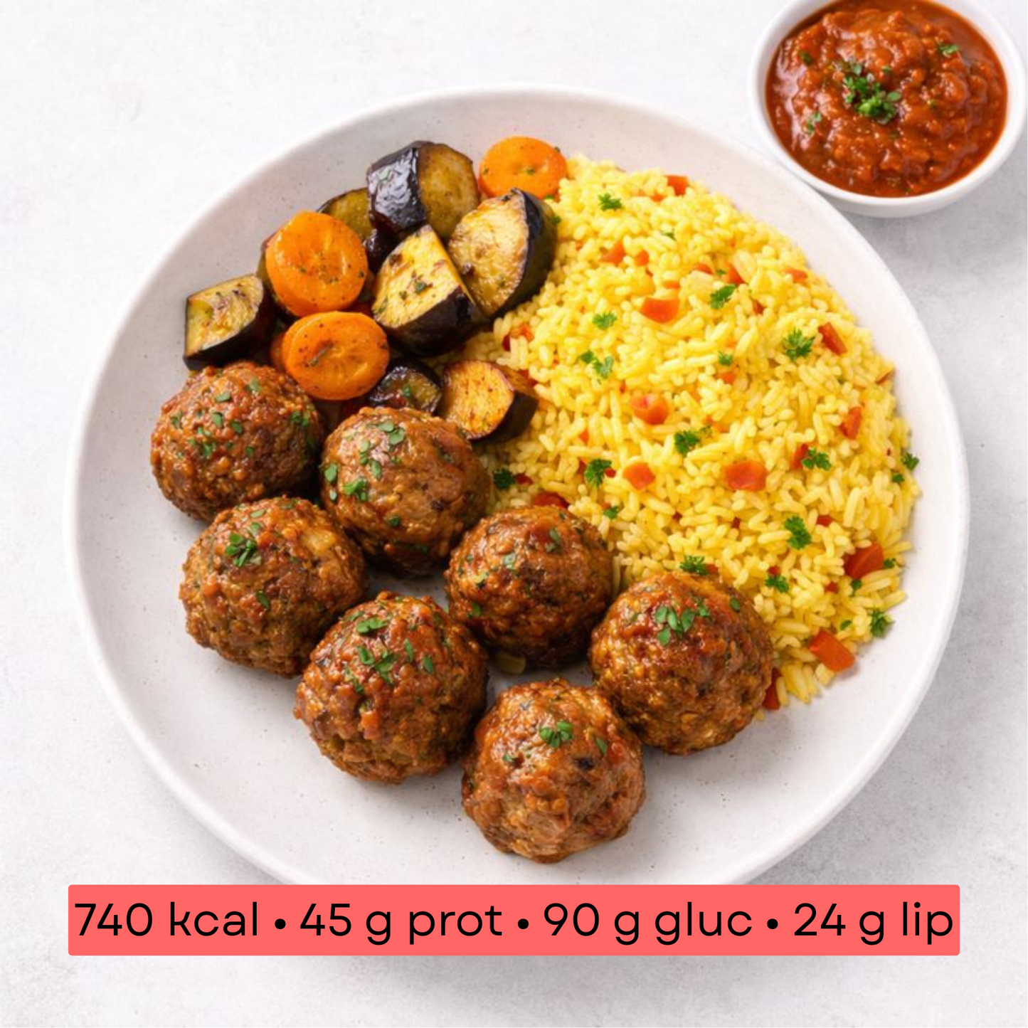 Masse - Boulettes de bœuf sauce tomate aux herbes & riz safrané