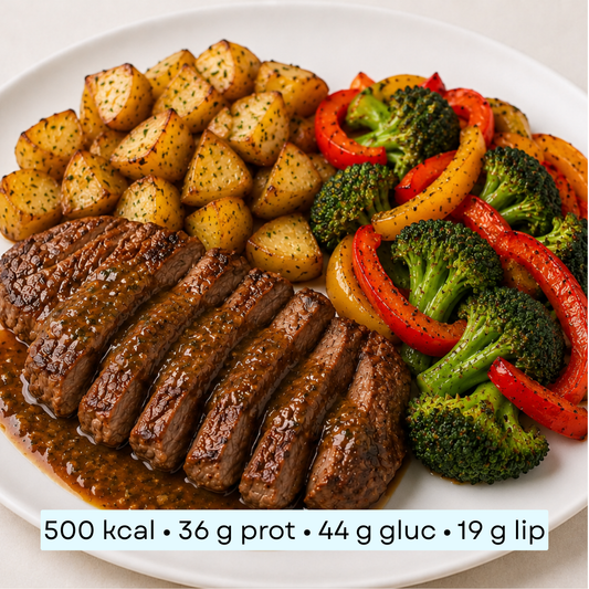 Diet - Steak de bœuf, pommes de terre, poivrons et brocolis