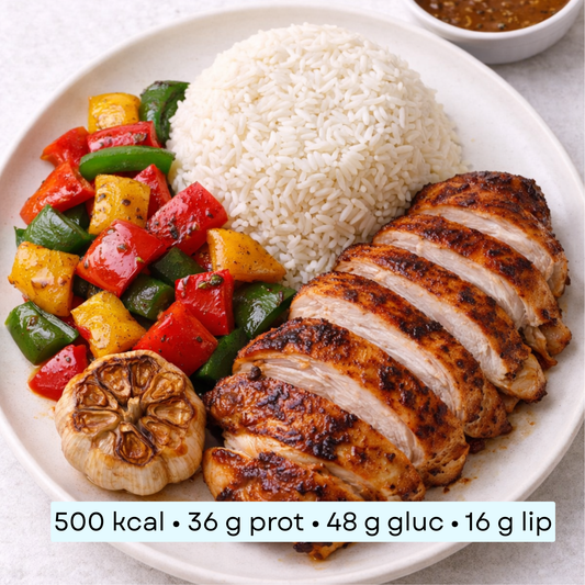 Diet - Poulet rôti aux poivrons grillés à l’ail, riz basmati