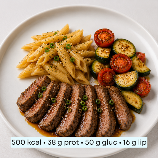 Diet - Tataki de bœuf grillé, penne & légumes sautés