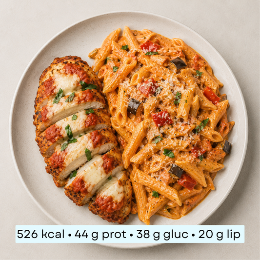 Diet - Poulet parmigiana, penne crème pesto rosso