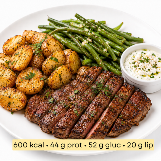Sport - Pommes de terre, steak, haricots & sauce feta
