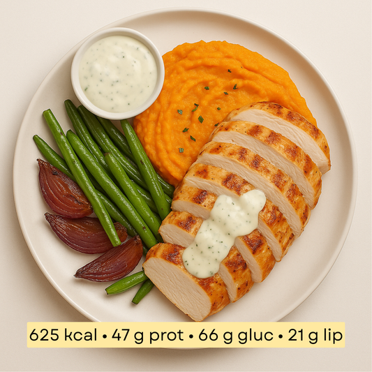 Sport - Poulet grillé & purée de patate douce aux herbes