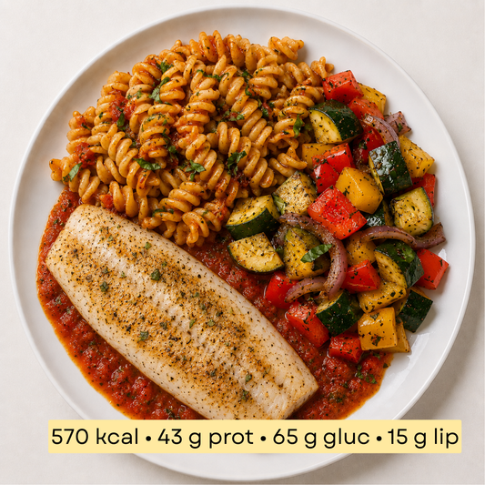 Sport - Poisson Blanc Méditerranéen, Fusilli & Légumes du Soleil