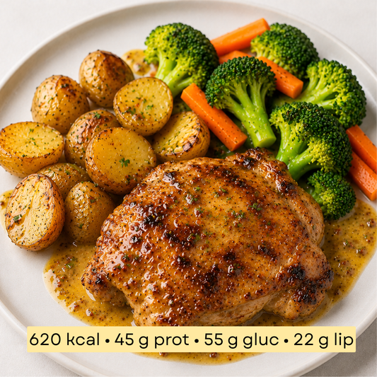 Sport -  Poulet grillé sauce miel-moutarde, pommes de terre & légumes