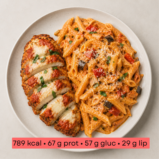 Masse - Poulet parmigiana, penne crème pesto rosso