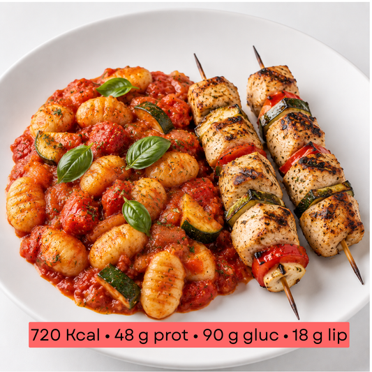 Masse - Gnocchis italiens sauce tomate basilic & brochette de poulet